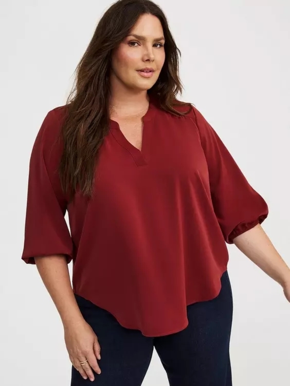 torrid Harper Crepe de Chine Blouson Blouse In Burgundy